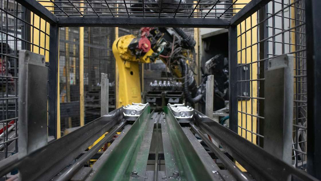 Conveyor belt in a factory production hall