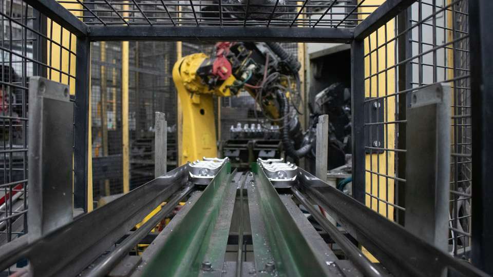 Conveyor belt in a factory production hall
